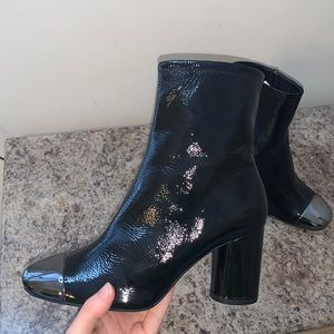 Zara Black Patent Leather with Silver Front Heeled Boots